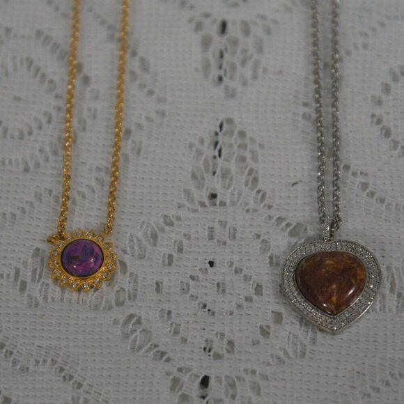 Duo of Gemstone-Inspired Necklaces Purple Sunburst & Heart-Shaped Stone Elegance - Picture 1 of 5